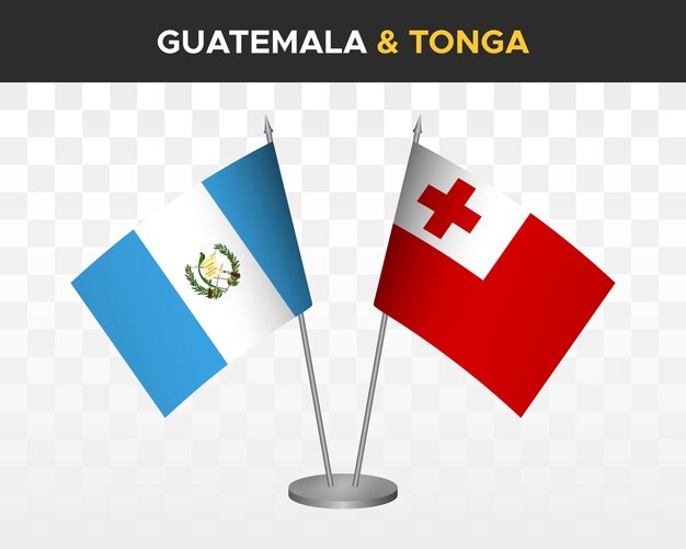 Guatemala vs tonga schreibtischfahnen mockup isolierte 3d-vektorillustration tischfahnen