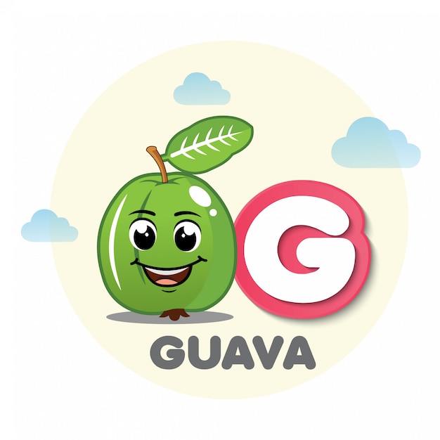 Guaven-maskottchen mit buchstabe g