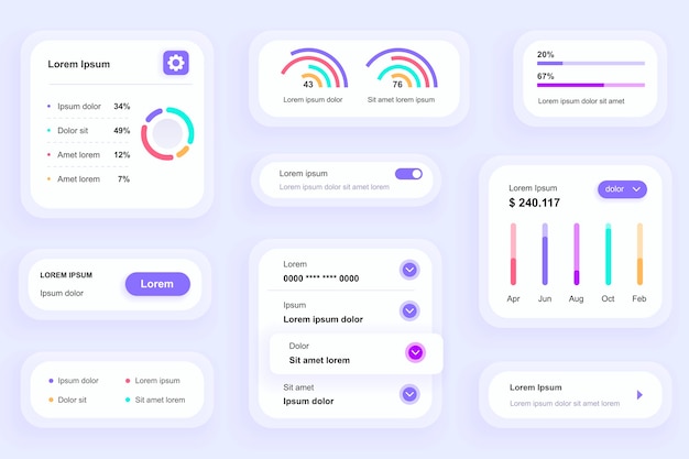 Gui-elemente für business analytics mobile app ui, ux toolkit