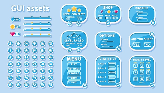 GUI-Set für das Design der Benutzeroberfläche von Spielen und Anwendungen