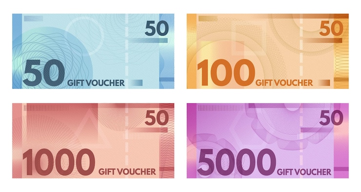 Vektor guilloche-banknoten-gutscheine gutscheine im währungsstil einkaufszertifikate und geschenkgutscheinen vorlage-vektor-set