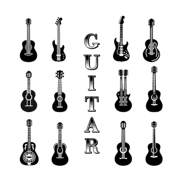 Guitar clipart pack illustrationsvektor in schwarz-weiß
