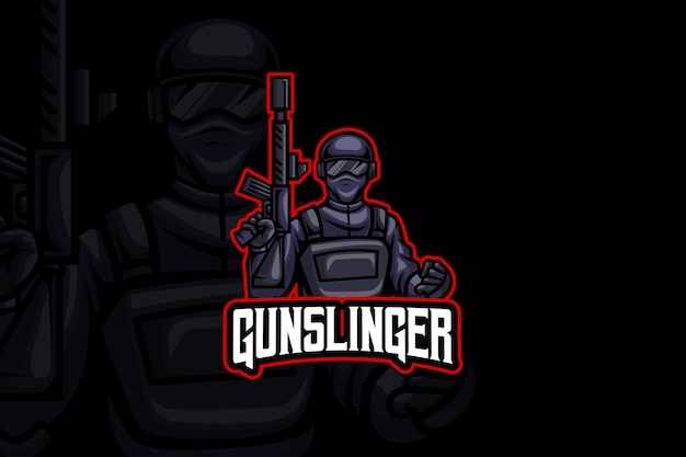 Vektor gun slinger - esport-logo-vorlage