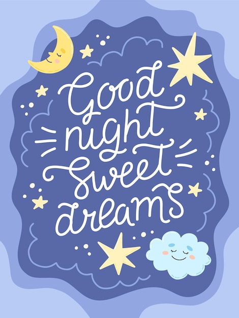 Gute nacht süße träume poster oder kartenvorlage mit handgezeichneter kalligrafie-schrift