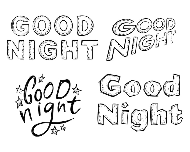 Gute nacht typografie bunter illustrationssatz freier vektor
