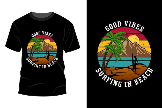 Gute stimmung beim surfen im strand t-shirt mockup design vintage retro