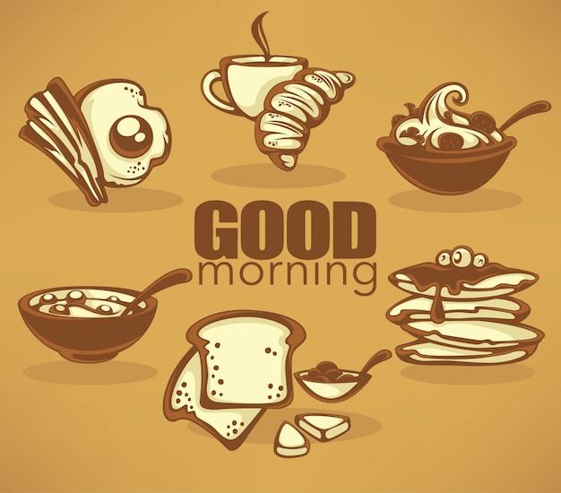 Guten morgen, sammlung traditioneller frühstücksmahlzeiten
