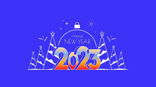 Guten rutsch ins neue jahr 2023 nummeriert typografie-grußkarte mit weihnachtsdekoration.