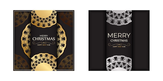 Guten Rutsch ins Neue Jahr und frohe Weihnachten-Flyer im Schwarzen mit Goldmuster