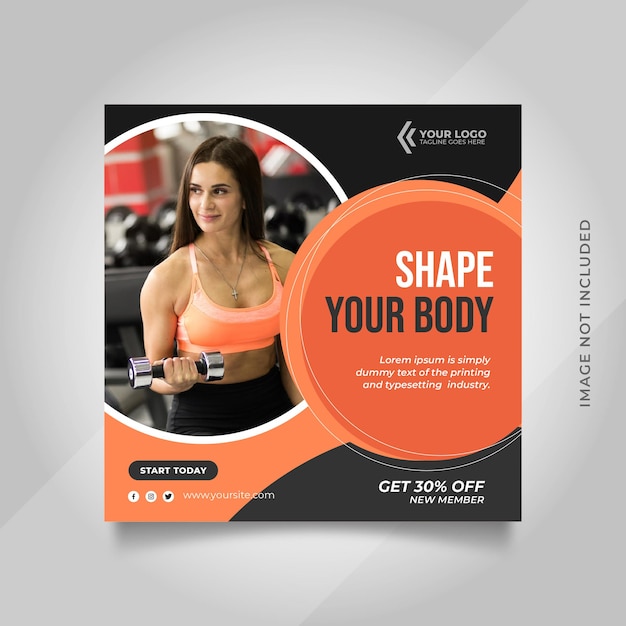 Gym und Fitness Social Media Post Banner oder quadratische Flyer Vorlage
