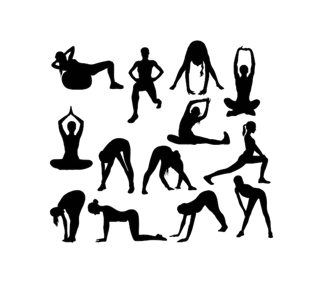 Vektor gymnastik- und fitness-silhouetten-kunst, vektor-silhouetten-design