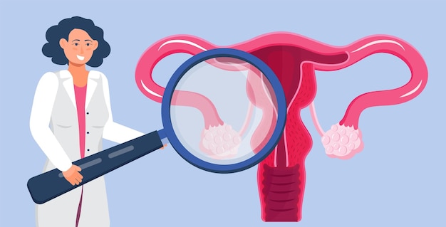 Gynäkologe schaut durch einen lupenkonzeptvektor für medizinisches blog familienplanung schwangerschaft unfruchtbarkeitsbehandlung