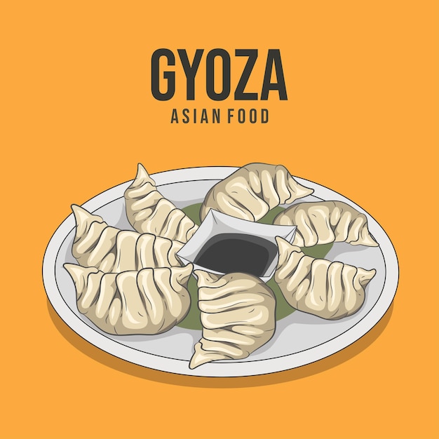 Vektor gyoza- und soßenvektorillustration