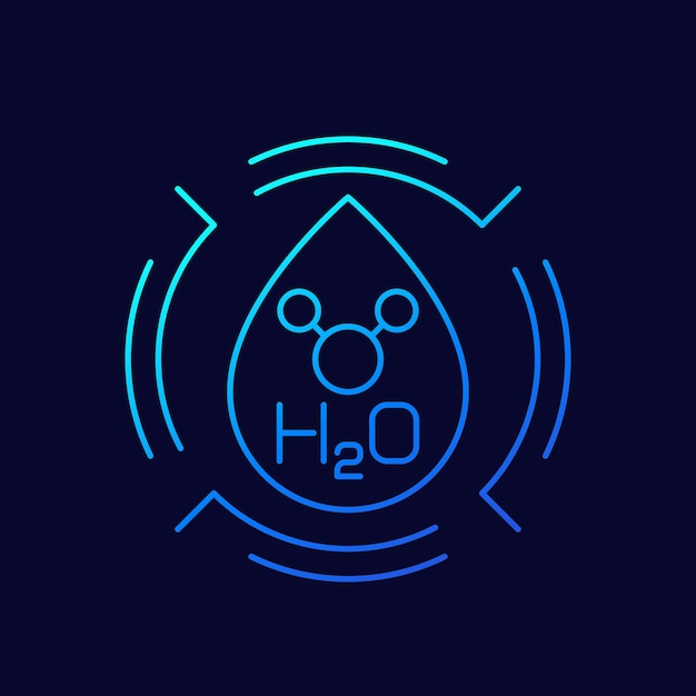 H2o-liniensymbol mit wassertropfen und molekül, vektor