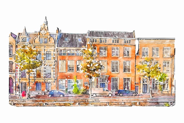 Vektor haarlem niederlande aquarell handgezeichnete illustration isoliert auf weißem hintergrund