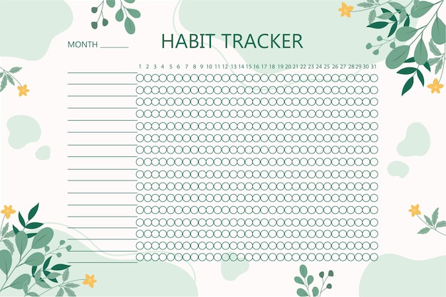 Vektor habit tracker vorlage mit grünen blättern blätter