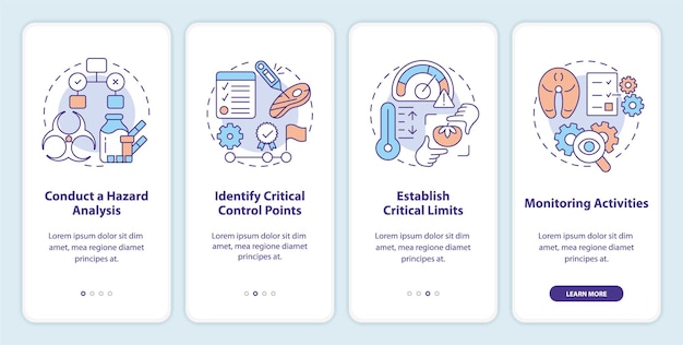 Haccp-prinzipien beim onboarding des bildschirms der mobilen app