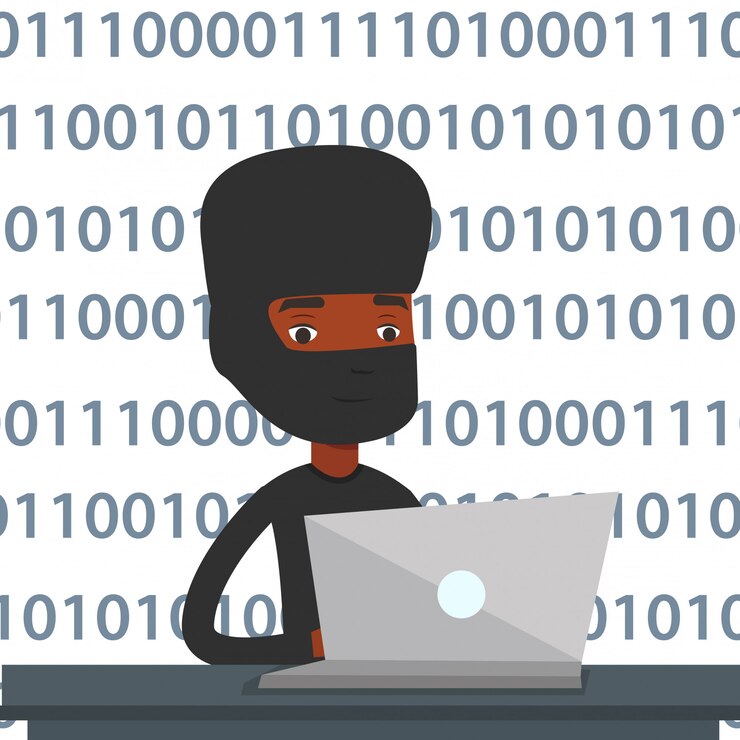 Vektor hacker benutzt laptop, um informationen zu stehlen.