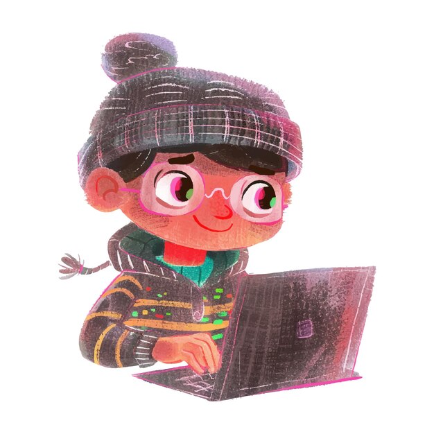 Hacker betreibt einen Laptop mit Aquarell 7