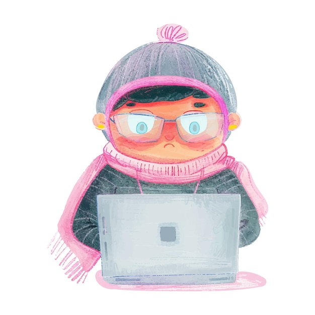 Hacker betreibt einen Laptop mit weißem Hintergrund 20