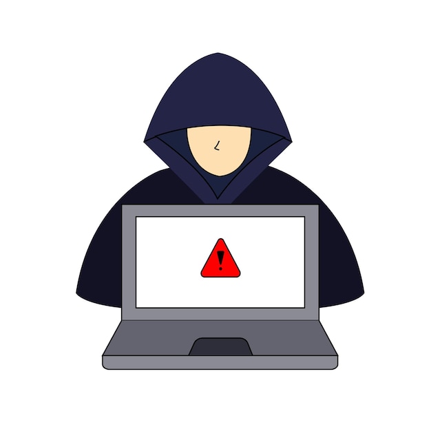 Hacker Cyberkrimineller mit Laptop, der persönliche Daten von Benutzern stiehlt Hackerangriff und Websicherheit