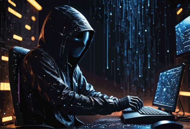 Vektor hacker im kapuzenpullover und laptop-hacker im kapuzenpullover und laptop-hacker mit kapuze im kapuzenpullover