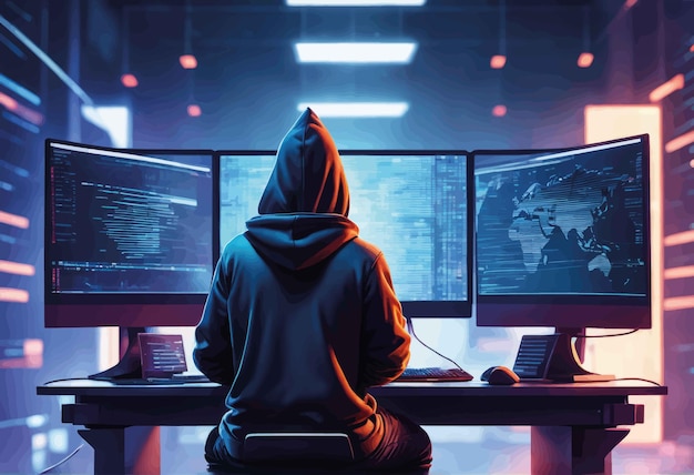 Hacker im Schwarz-Weiß-ComputerHacker im Schwarz-Weiß-ComputerCyber-Hacker mit Laptop