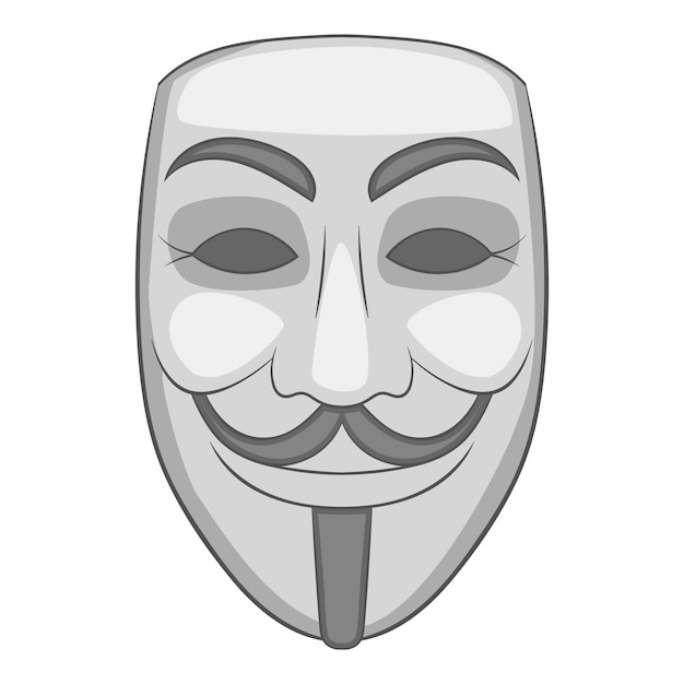 Hacker- oder anonymes Maskensymbol im Cartoon-Stil isoliert auf weißem Hintergrund, Vektorgrafik