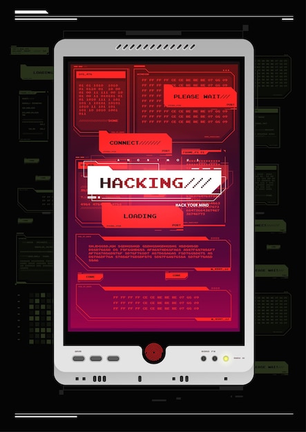 Hacker-schnittstelle. hud-hintergrund. satz futuristischer schnittstellenelemente. futuristisches ui-konzept. datenschutz und sicherheit im internet. abstrakte terminalkonsole. hacking-prozess.