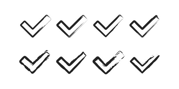 Häkchen auf weißem Hintergrund gesetzt Design malen Symbol Vektorsymbolschwarzes Pinselsymbol Häkchen abstimmen