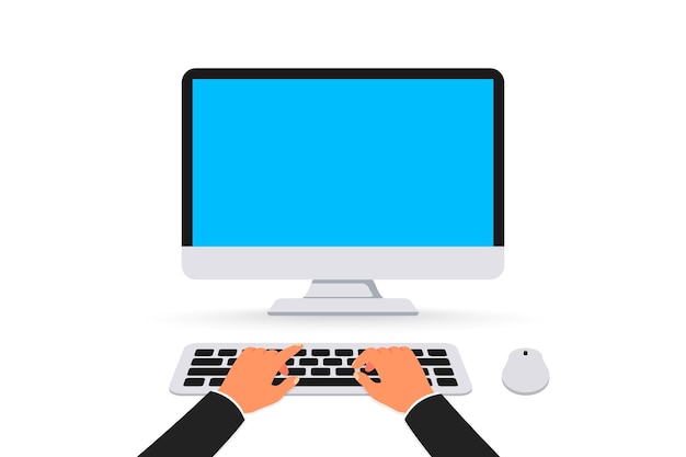 Hände, die auf dem Computer tippen Computertastatur mit leerem BildschirmArbeiten Sie im PC-Schreibcode