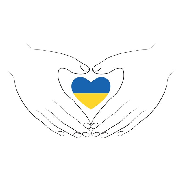 Vektor hände, die ein herz in den farben der ukrainischen flagge halten