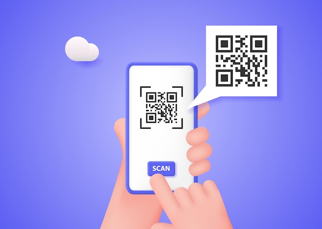 Vektor hände halten ein smartphone, um den qr-code zu scannen. online-zahlung, geldüberweisungen, herunterladen einer mobilen anwendung. vektor-3d-darstellung.