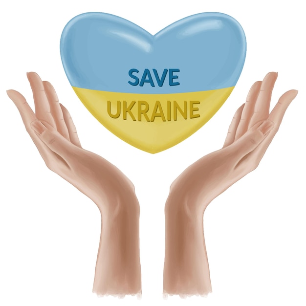 Hände halten herz mit save ukraine text