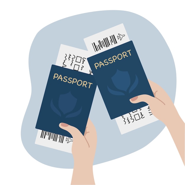 Hände mit pässen und flugtickets flache illustration für reisen