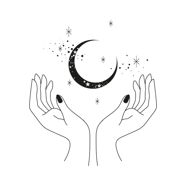 Hände und Mondillustration