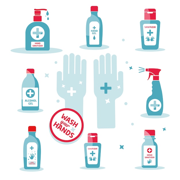 Vektor händedesinfektionssymbol, alkoholflasche für hygiene, lokalisiert auf weiß, zeichen- und symbolschablone, medizinische illustration.