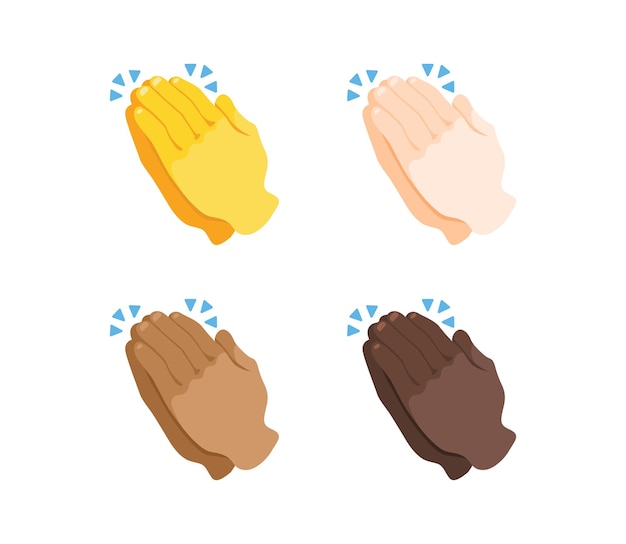 Vektor händeklatschen emoji-gestenset aus verschiedenen hauttönen. händeklatschen emoji
