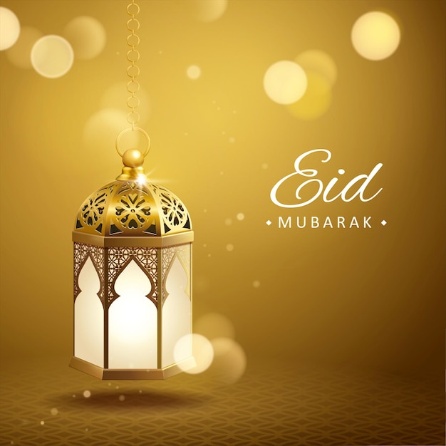 Hängende goldene laternen mit schimmerndem effekt eid mubarak design