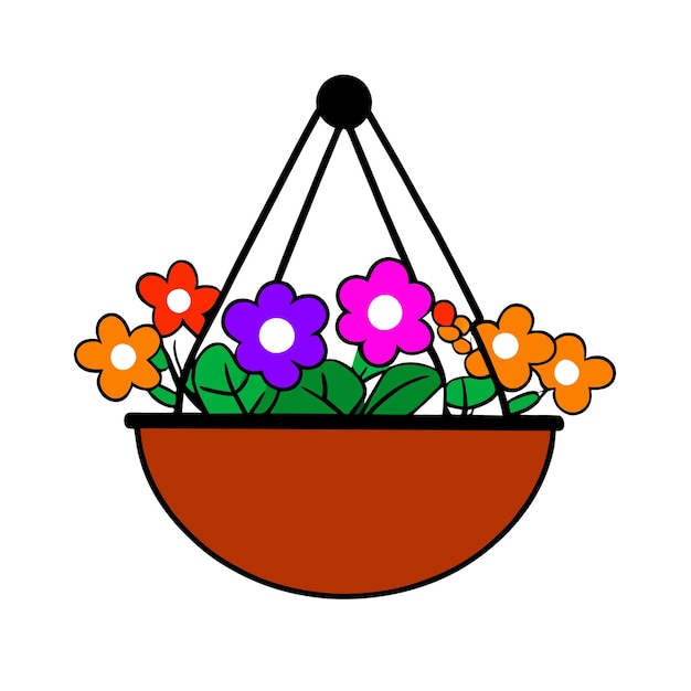 Vektor hängender blumenkorb mit petunien-vektorillustration