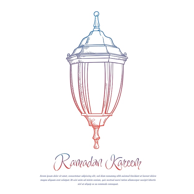 Hängendes laternendesign für ramadan kareem-vorlage in handgezeichnetem design