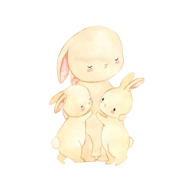 Häschenmutter und Babyaquarellillustration für Kinder