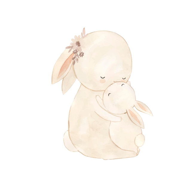 Häschenmutter und Babyaquarellillustration für Kinder