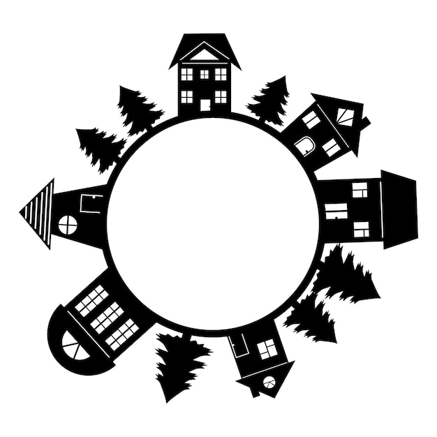 Vektor häuser und städtische landschaft isolierte vektorgrafik-schablonensymbol