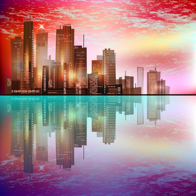 Hafen und Stadt bei Nacht mit Spiegelung im Wasser