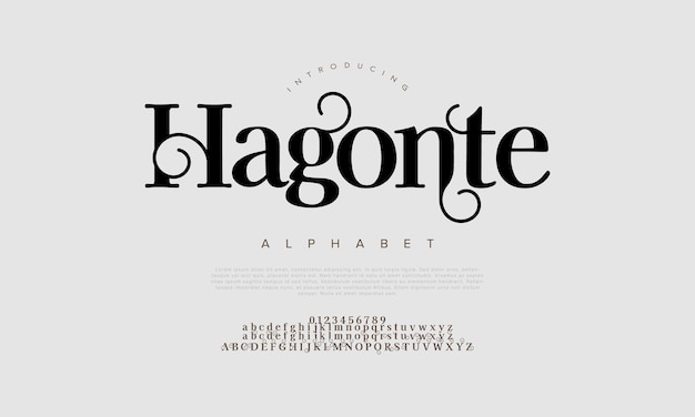 Hagonte Premium Luxus elegantes Alphabet Buchstaben und Zahlen Elegante Hochzeits-Typografie klassische Serif