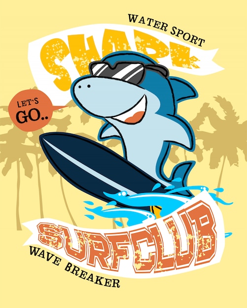 Hai-cartoon auf surfbrett