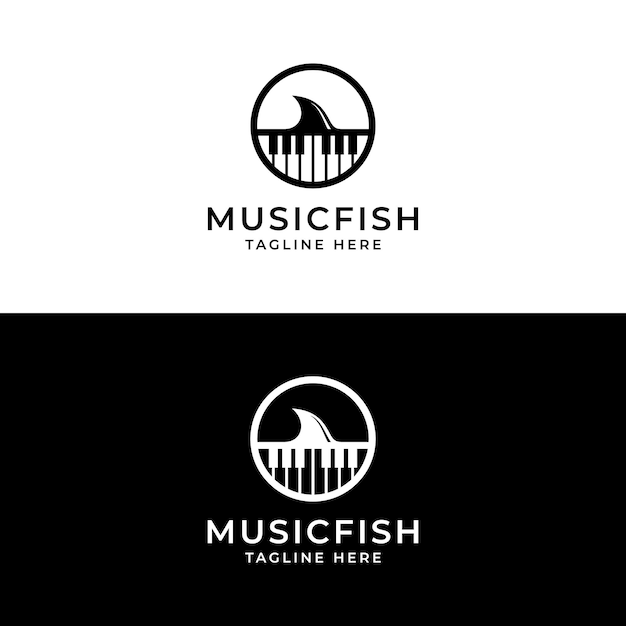 Haifisch Tier mit Klaviertaste Musik Logo Design Inspiration