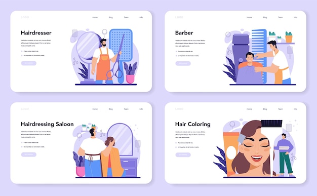 Vektor hairstylist-webbanner oder landingpage-set. idee des friseurs im salon