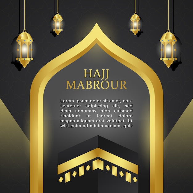 Vektor hajj mabrour schwarz und gold luxus hintergrund mit laterne und kabah